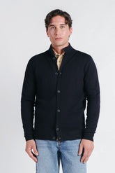 CARDIGAN CON COLLO ALTO BLEU